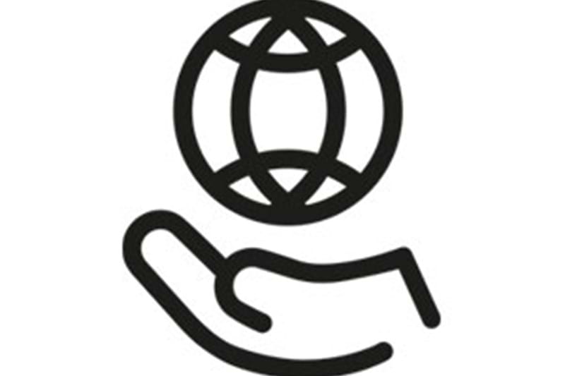 Piktogramm Hand, die Weltkugel hebt 